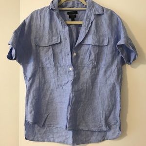 JCrew Linen Popover Top in Chambray Blue